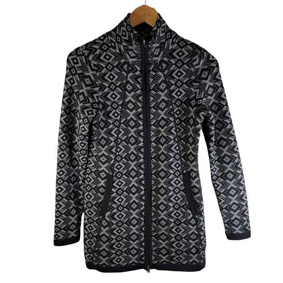 Artisan NY Women's Aztec Native Print Full Zip Knit Jacket Black Gray XS Boho - Picture 1 of 6